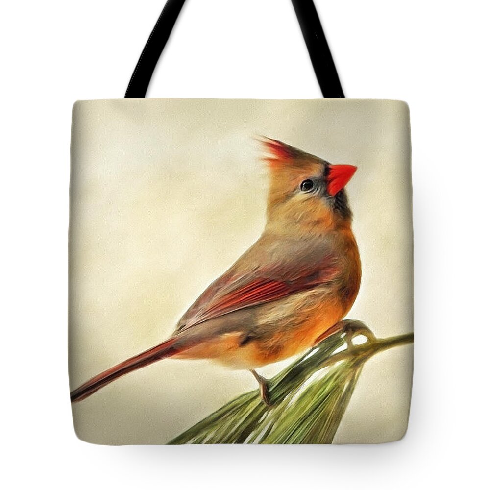 Winter Tote Bag featuring the painting Winter Cardinal by Christina Rollo