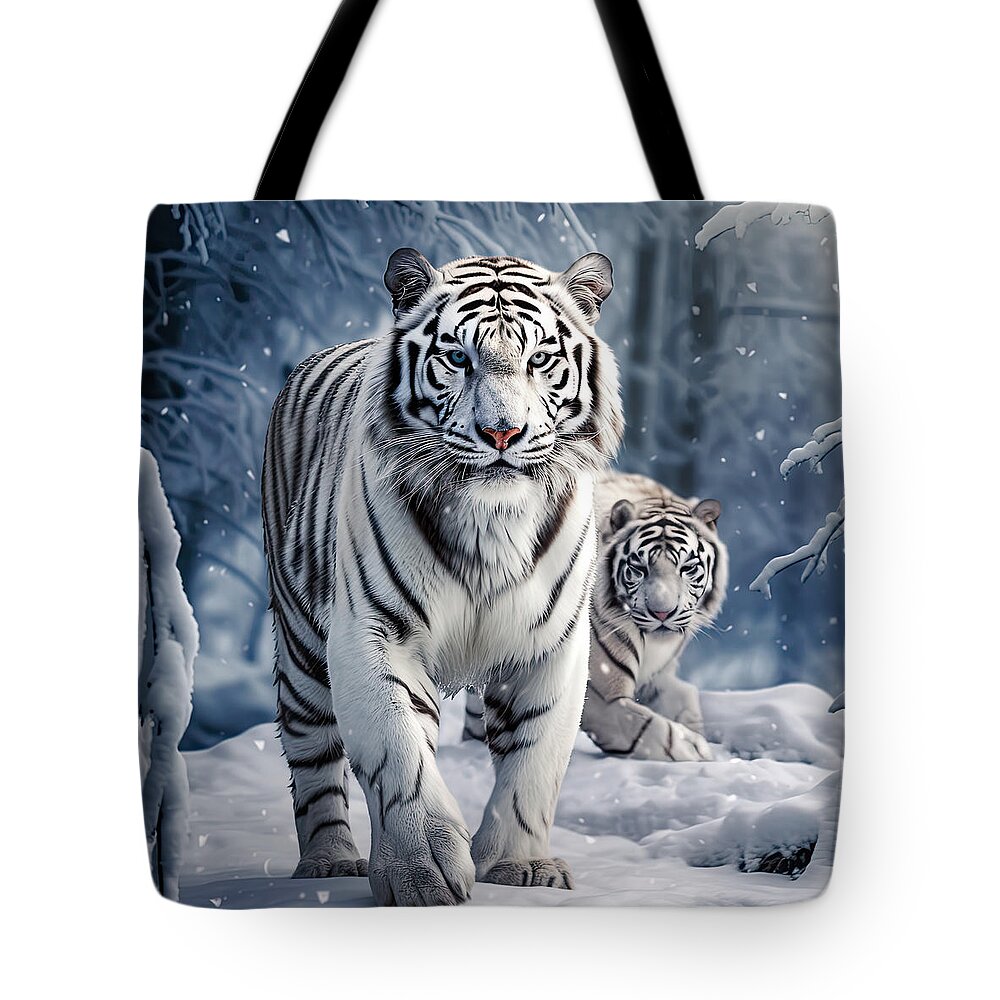 Tiger Tote Bag featuring the photograph Winter Deuces by Lourry Legarde