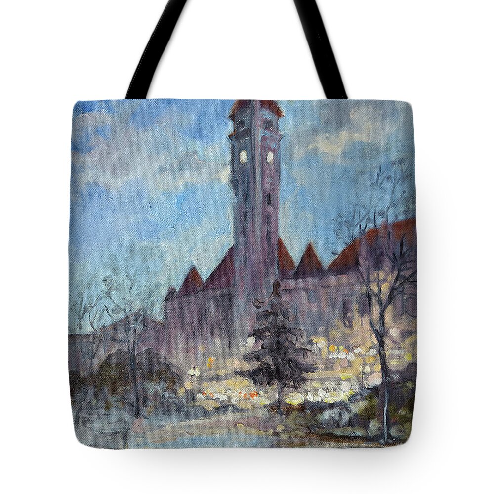 Union Station Tote Bag featuring the painting Winter dusk - Union Station by Irek Szelag
