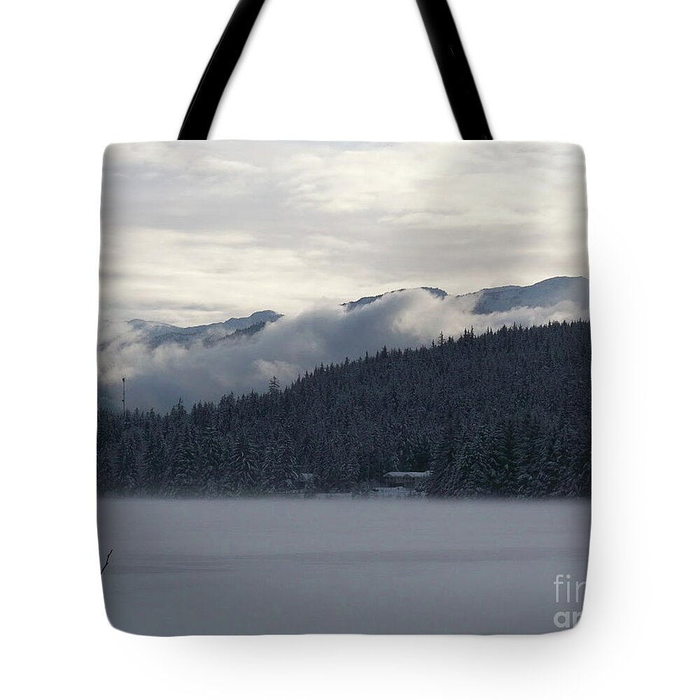 #alaska #juneau #ak #cruise #tours #vacation #peaceful #aukelake #snow #winter #cold #postcard #morning #dawn Tote Bag featuring the photograph Winter Escape by Charles Vice