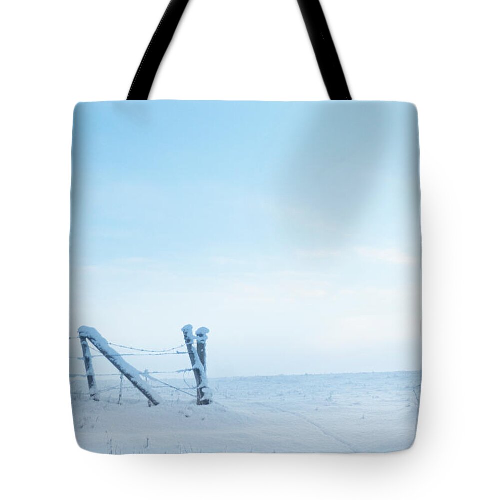 Winter Tote Bag featuring the photograph Winter Fence by Karen Rispin
