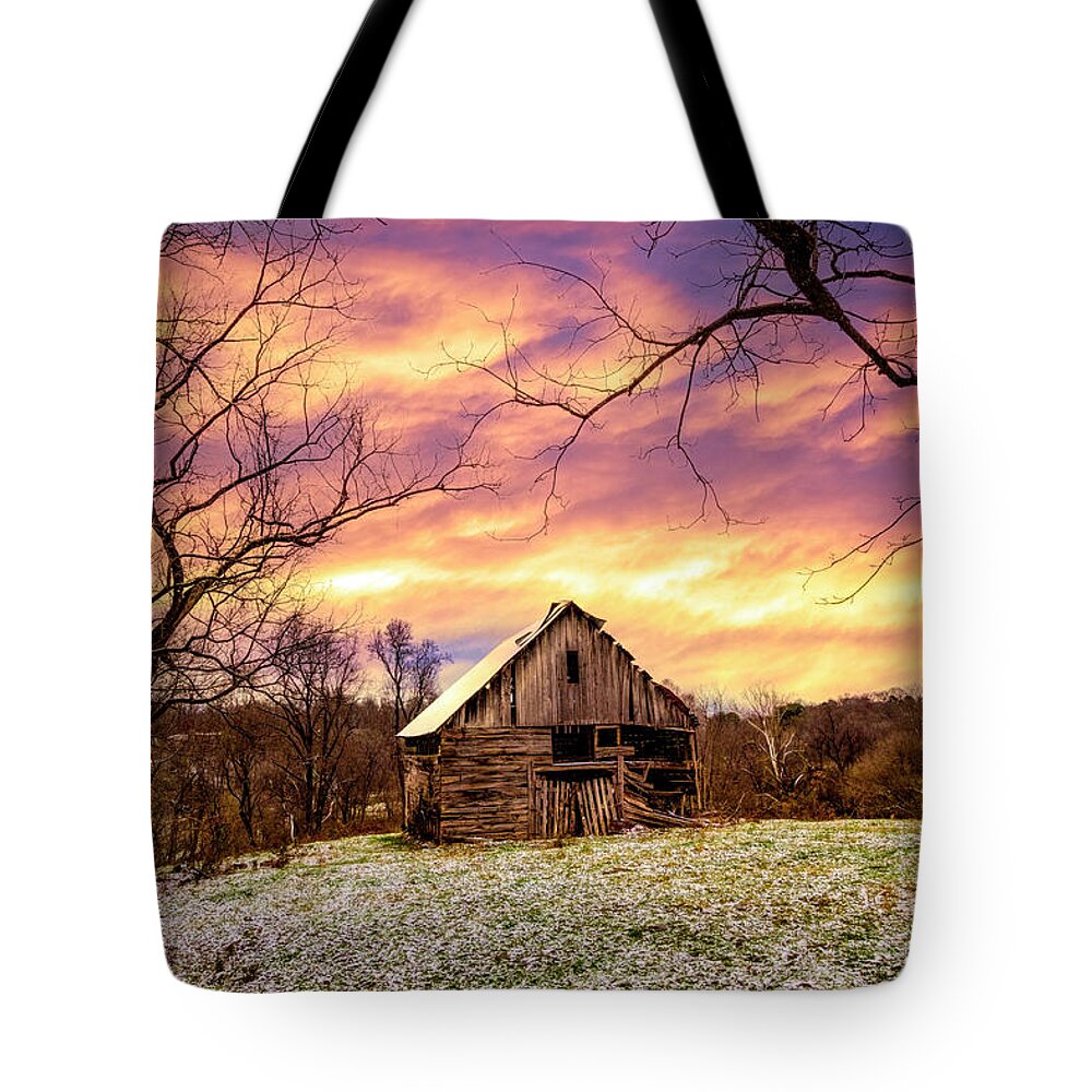 Andrews Tote Bag featuring the photograph Winter Golds over the Barn by Debra and Dave Vanderlaan