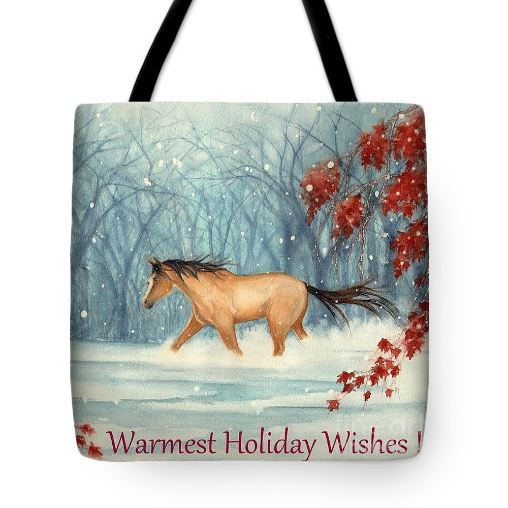 Horse Tote Bag featuring the painting Winter Holiday Horse through the Snow by Janine Riley