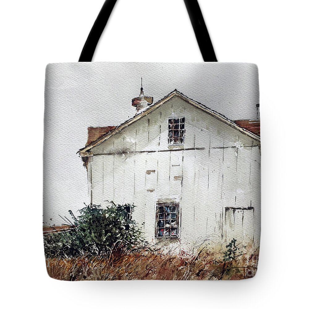 An Old Barn In Winter Tote Bag featuring the painting Winter Ice by Monte Toon