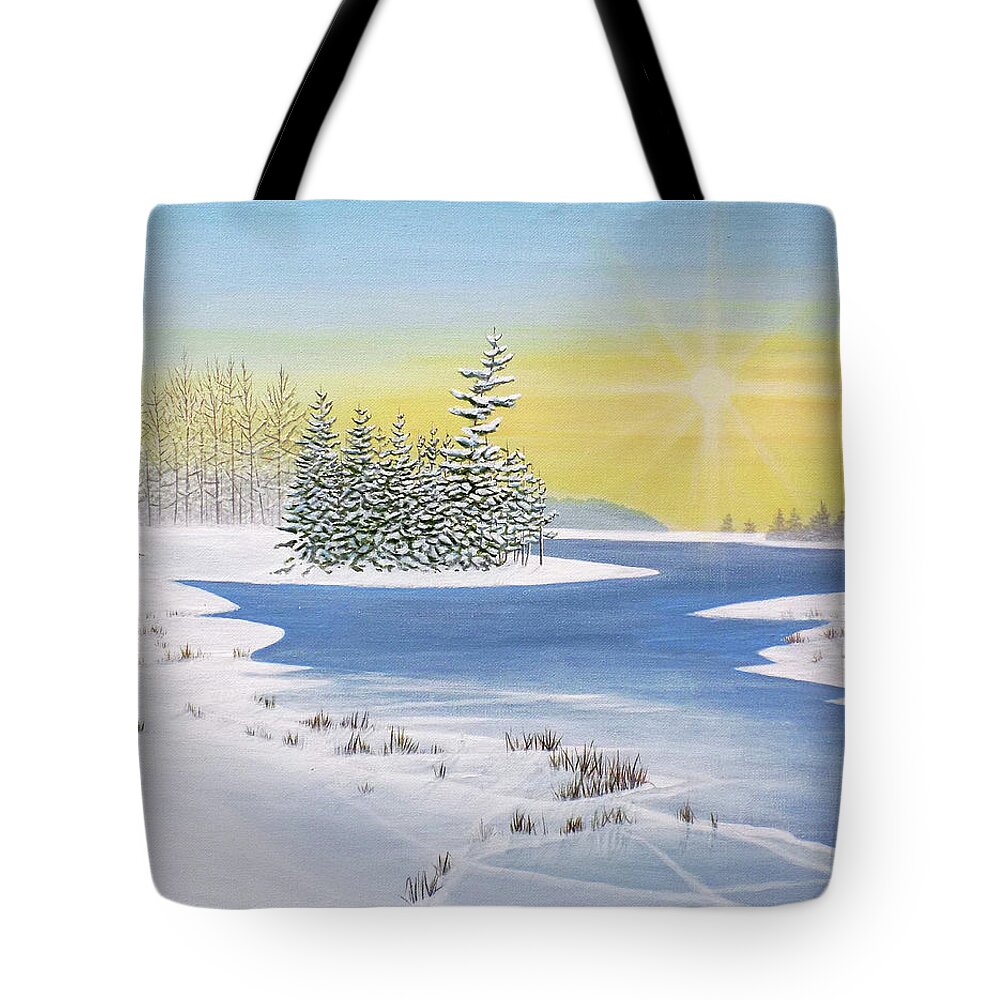 Winter Tote Bag featuring the painting Winter Lake by Kenneth M Kirsch