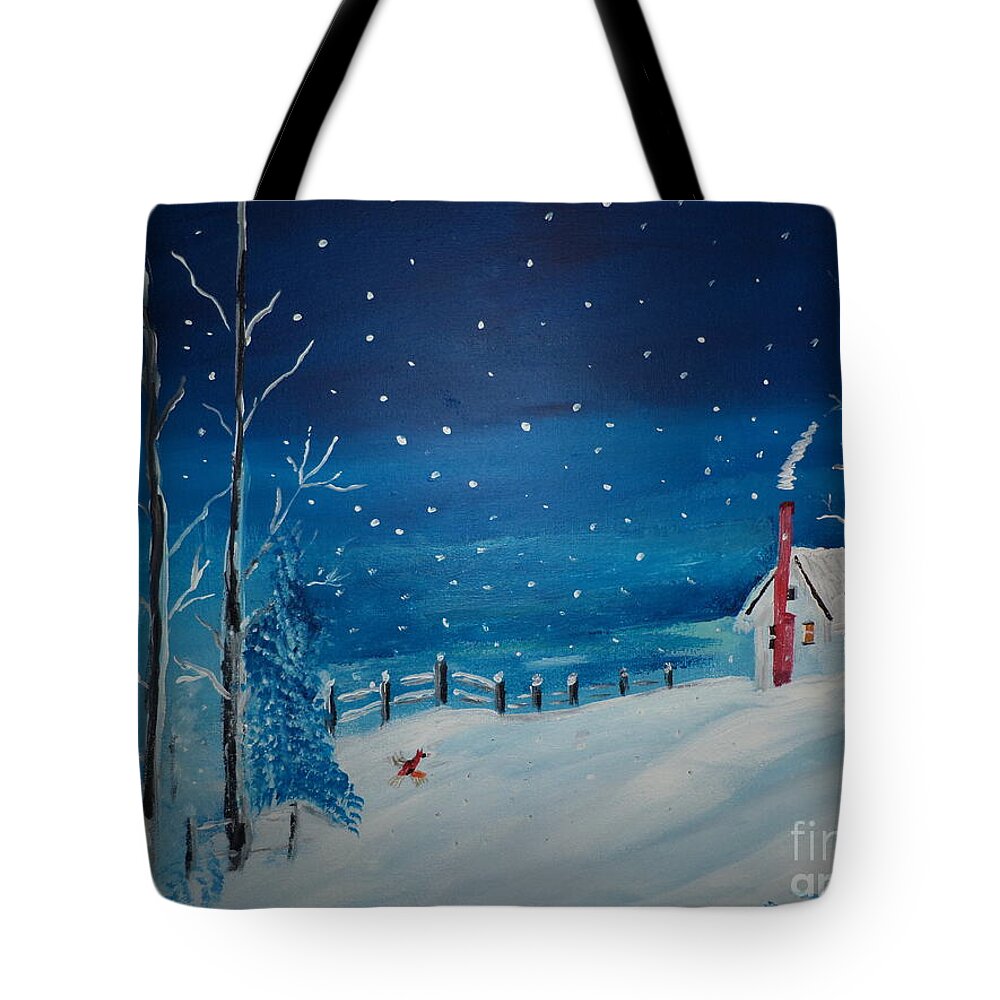 Donnsart1 Tote Bag featuring the painting Winter Lighthouse Moment Painting # 129 by Donald Northup