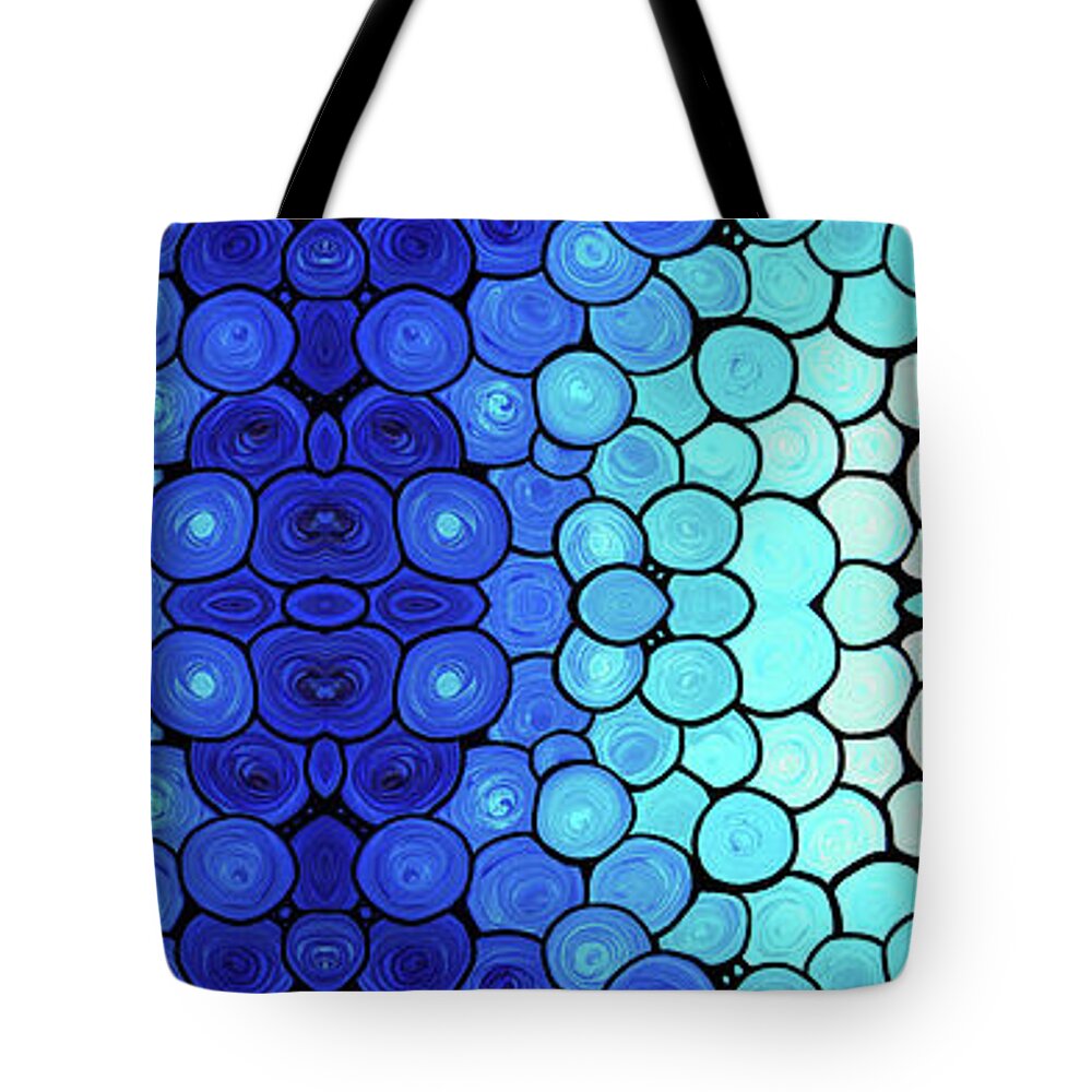 Blue Tote Bag featuring the painting Winter Lights - Blue Mosaic Art By Sharon Cummings by Sharon Cummings