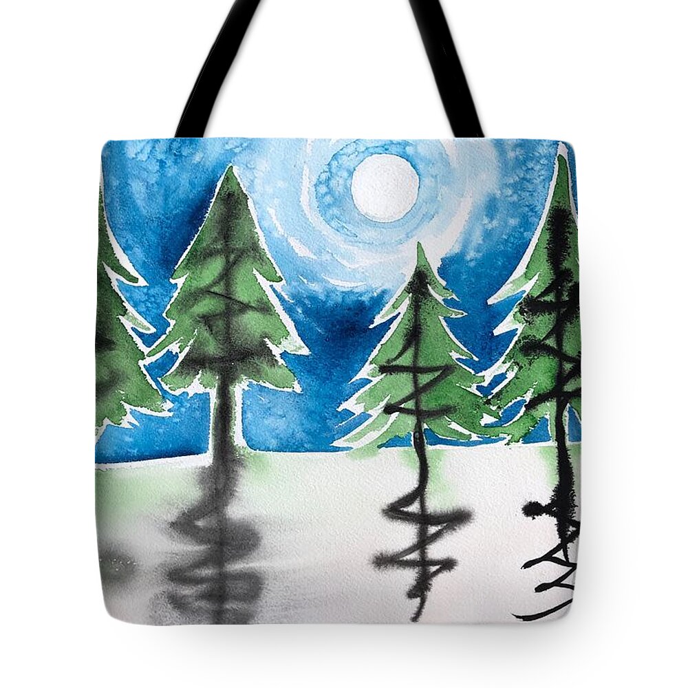 Winter Tote Bag featuring the painting Winter Moon by Helen Klebesadel