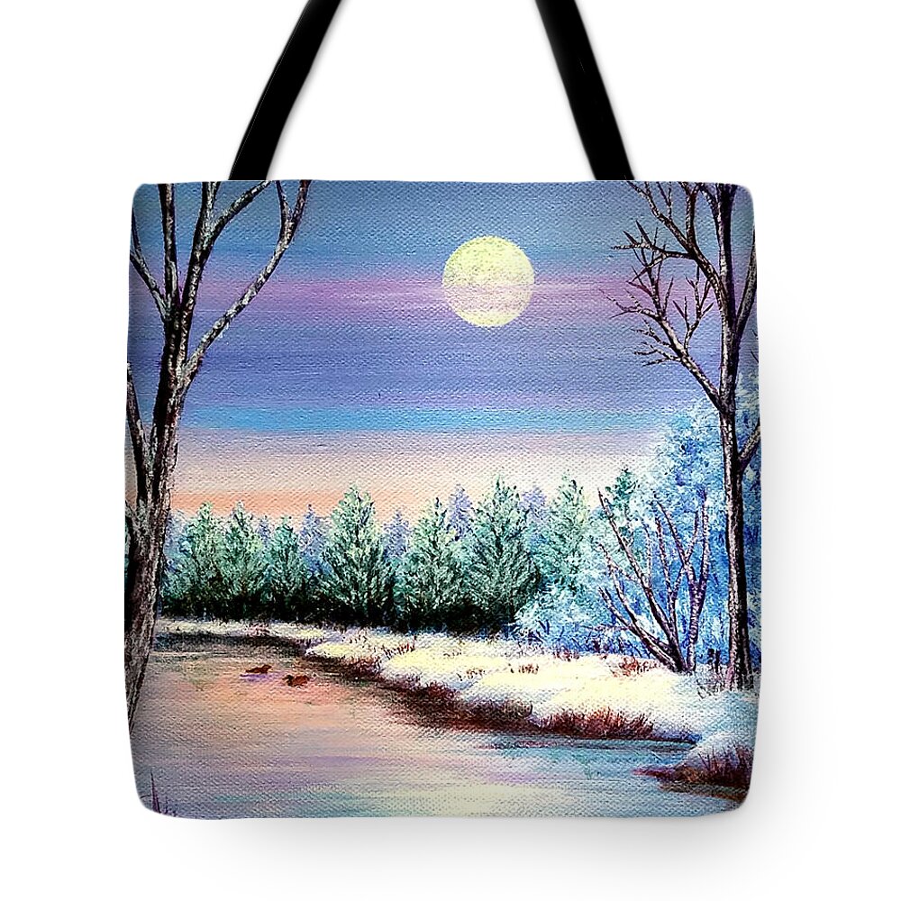 Christmas Tote Bag featuring the painting Winter Moon by Sarah Irland
