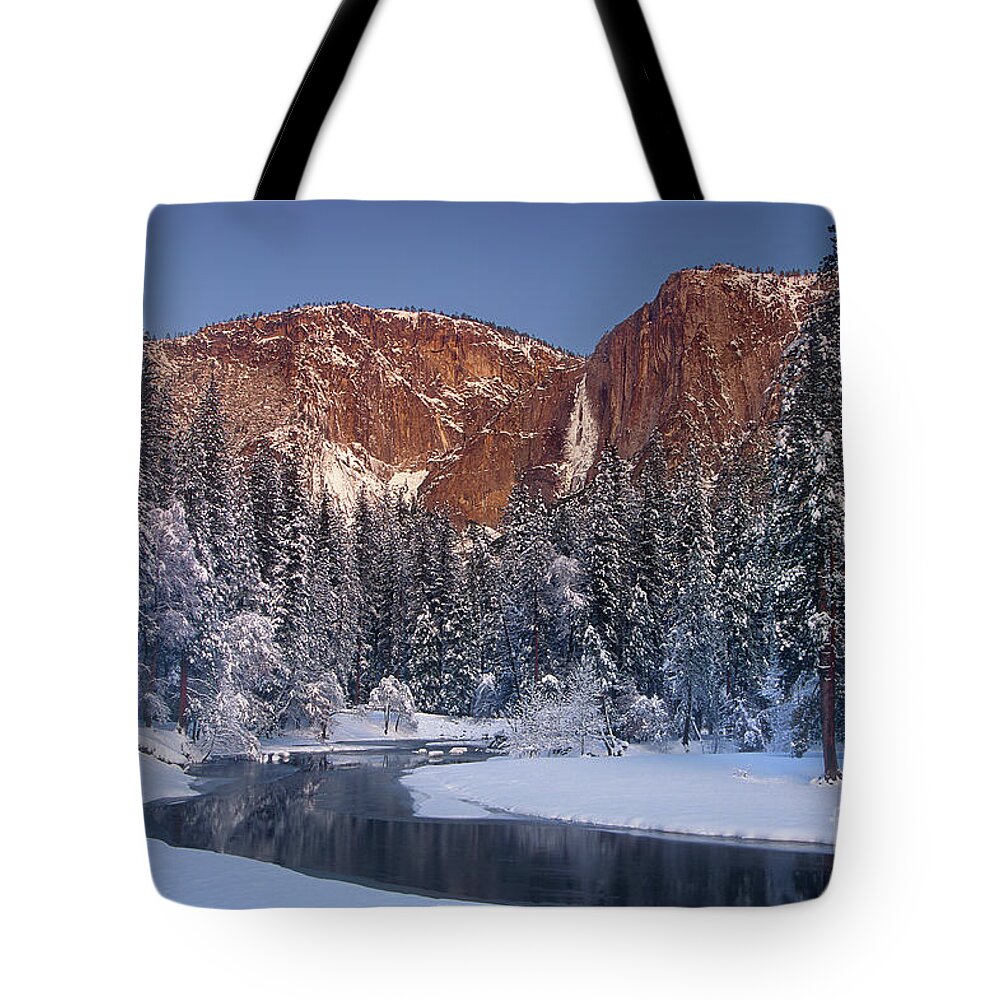 Dave Welling Tote Bag featuring the photograph Winter Morning Yosemite Falls Yosemite National Park by Dave Welling