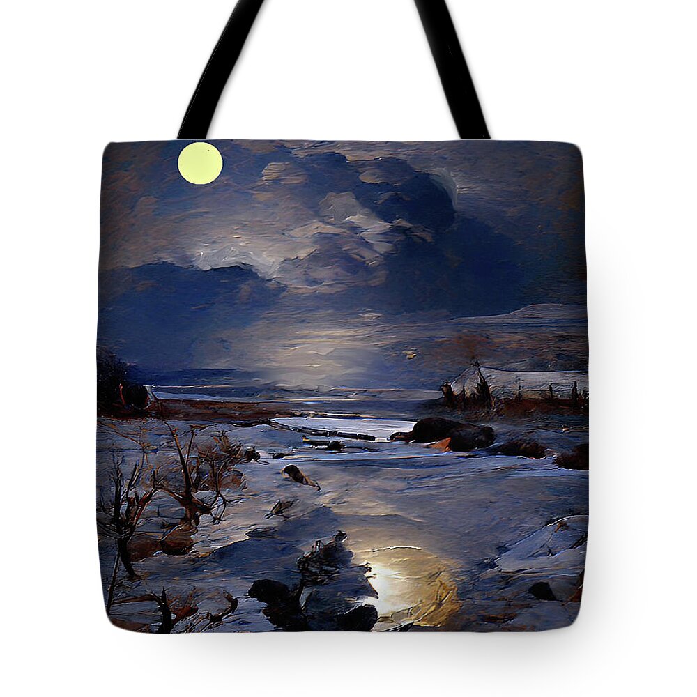  Tote Bag featuring the digital art Winter Night Reflection by Rein Nomm