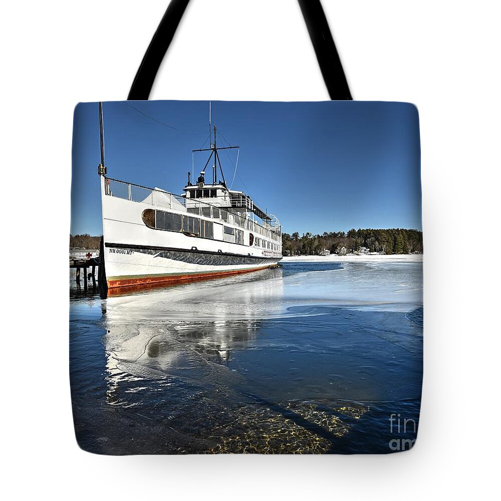 Lake Winnipesaukee Tote Bag featuring the photograph Winter on the Big Lake by Steve Brown