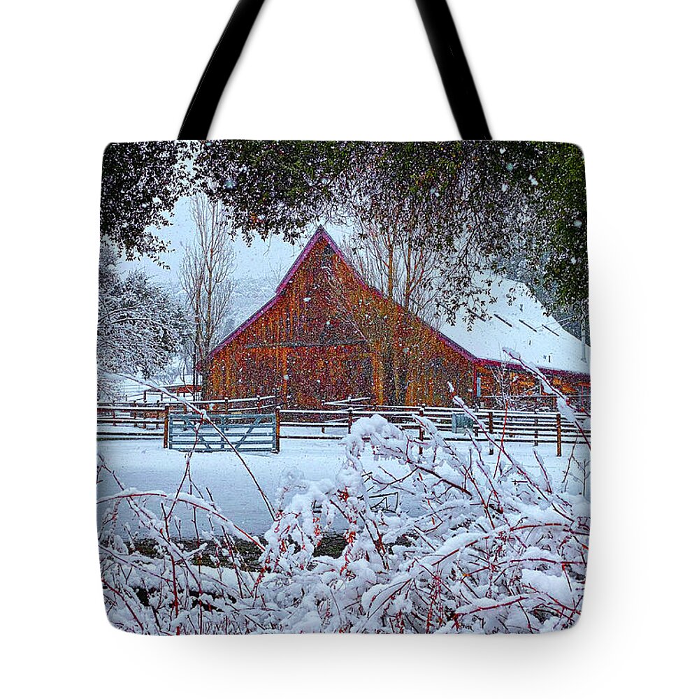 Barn Tote Bag featuring the photograph Winter on the Farm by Dan McGeorge
