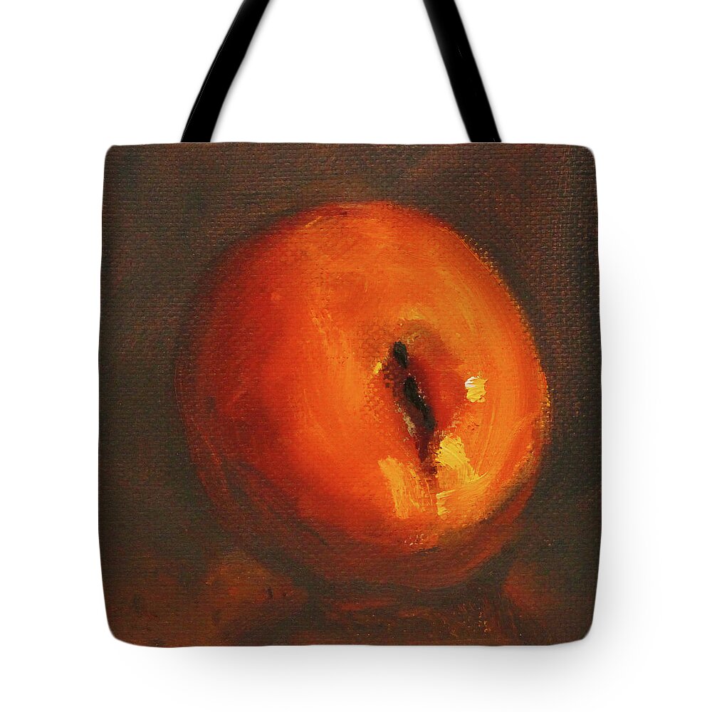 Winter Peach Tote Bag featuring the painting Winter Peach by Nancy Merkle
