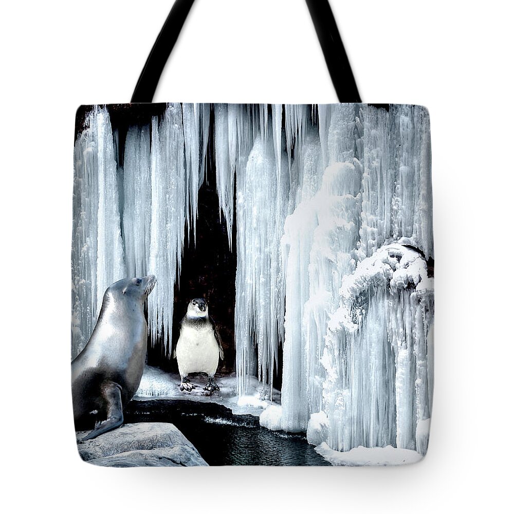 Penguins Tote Bag featuring the photograph Winter Playground by Pennie McCracken