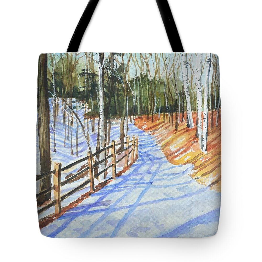 Trees Tote Bag featuring the painting Winter shadows #3 #1 by Betty M M Wong