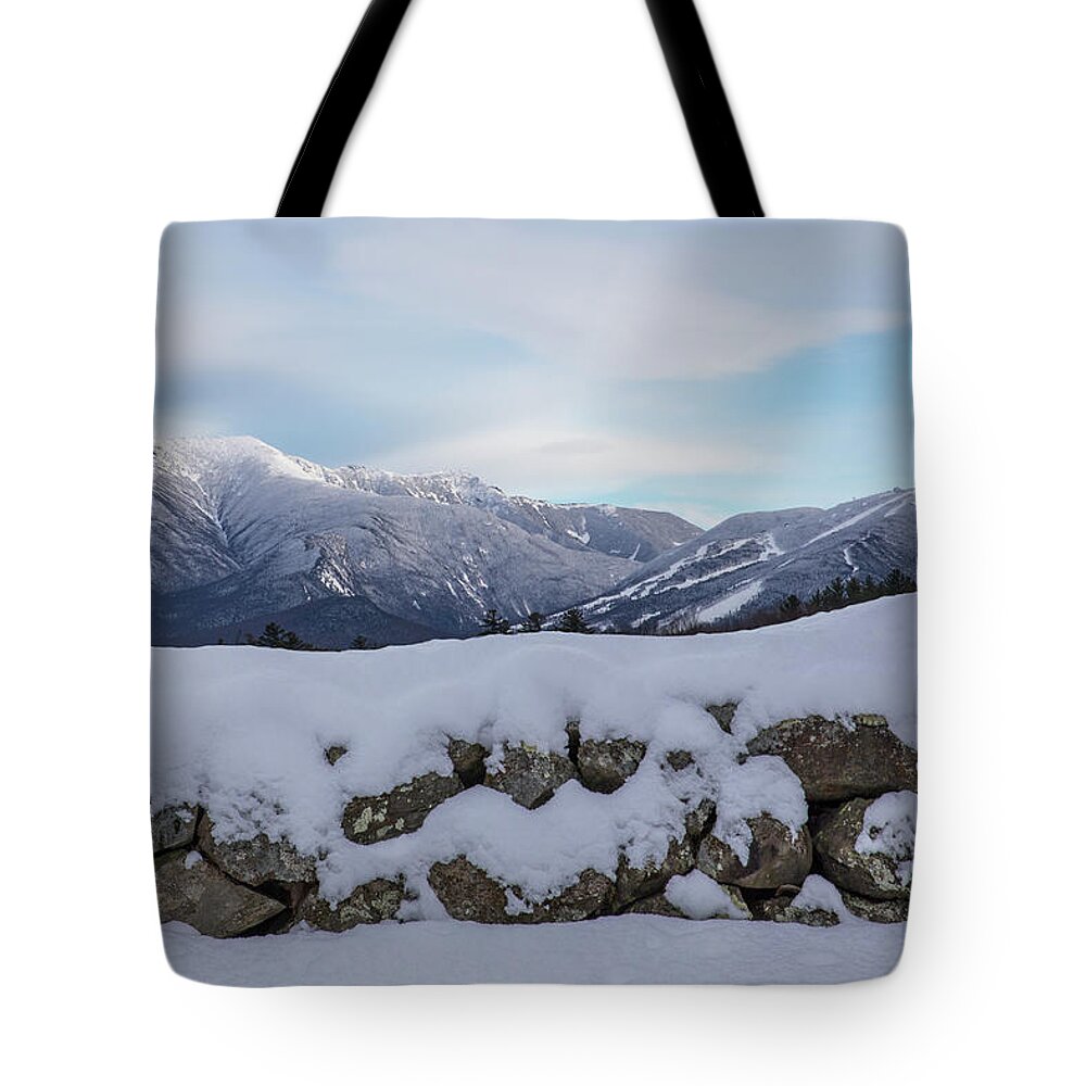 Winter Tote Bag featuring the photograph Winter Stone Wall Sugar Hill View by Chris Whiton
