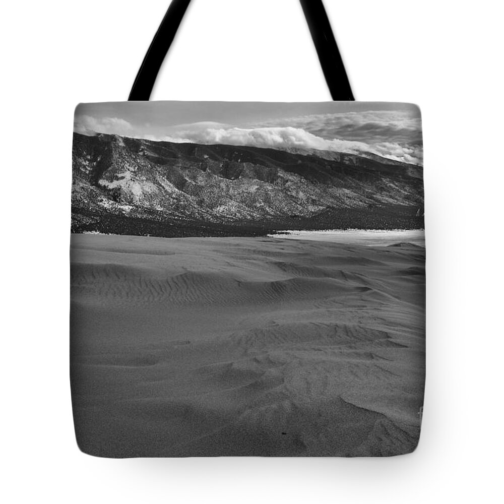 Great Tote Bag featuring the photograph Winter Storms Approaching Great Sand Dunes National Park Black And White by Adam Jewell