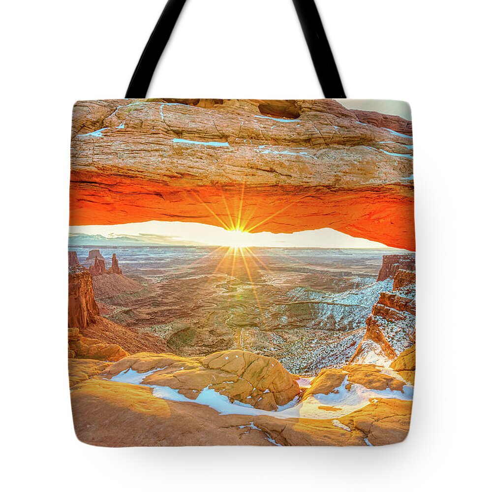 Mesa Tote Bag featuring the photograph Winter Sunrise at Mesa Arch by Kenneth Everett