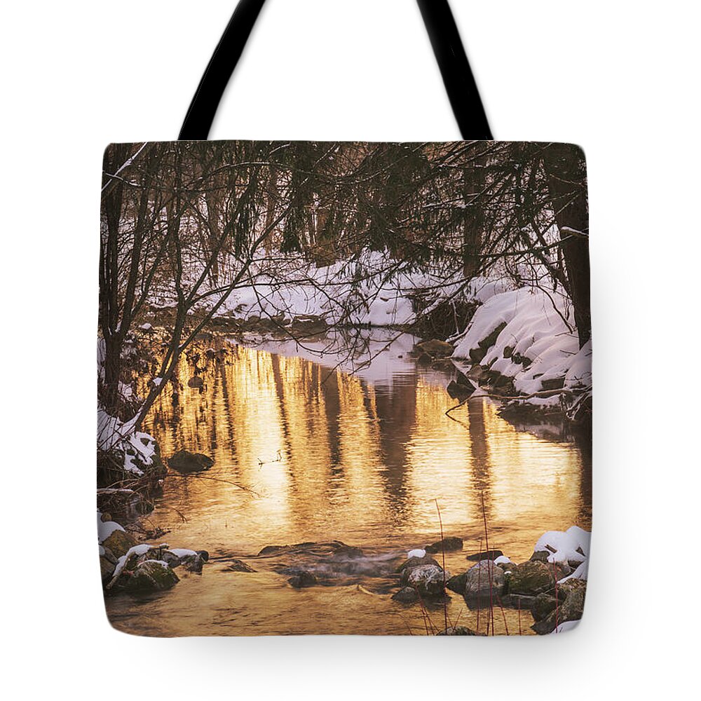 Winter Tote Bag featuring the photograph Winter Sunrise on Little Cedar Creek by Jason Fink