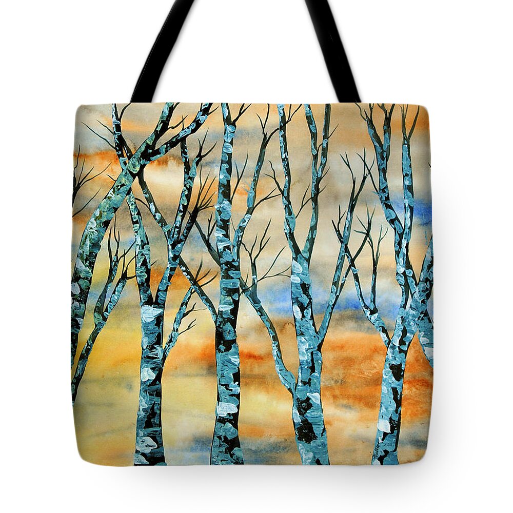 Winter Tote Bag featuring the painting Winter Trees by Vallee Johnson