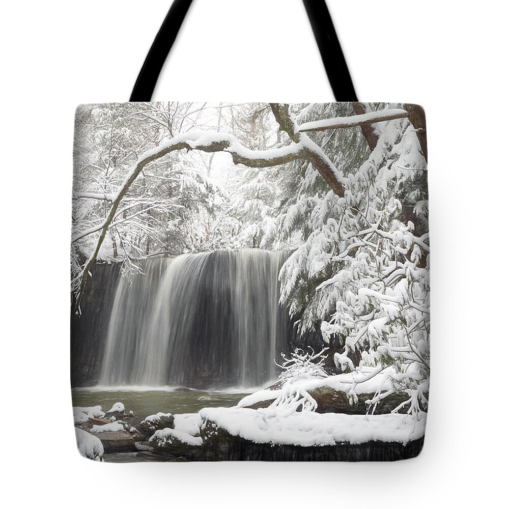 Winter Tote Bag featuring the photograph Winter Waterfall by Jaki Miller
