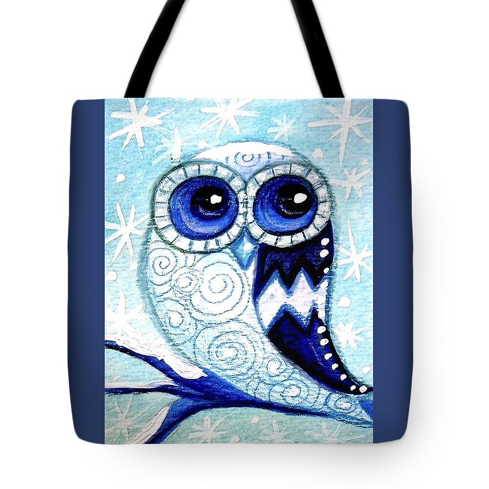 Whimsical Tote Bag featuring the painting Winter Whimsical Owl by Monica Resinger