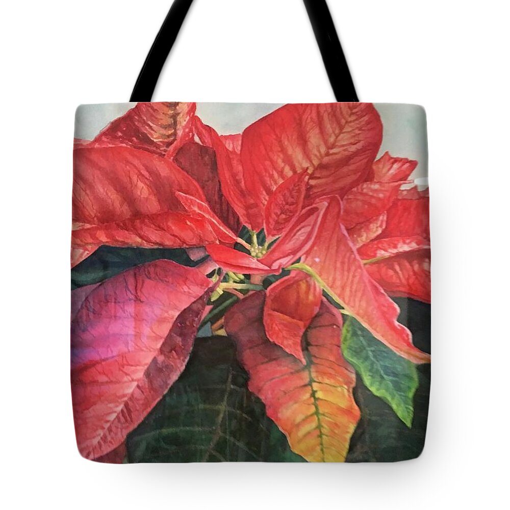 Poinsettia Tote Bag featuring the painting Winter wonder by Debbie Hornibrook