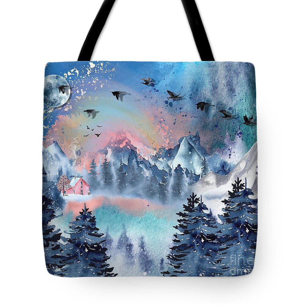 Winter Tote Bag featuring the digital art Winter's Breath by Tina Mitchell