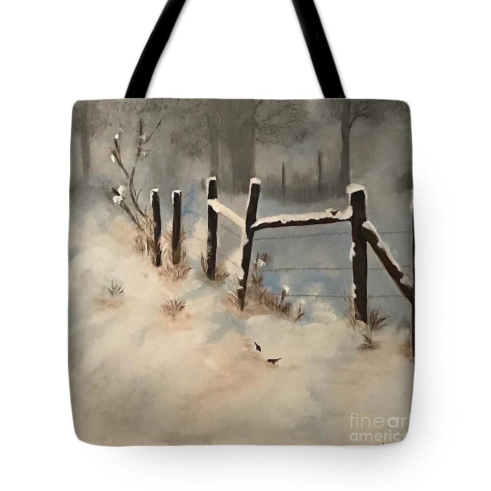 Original Art Work Tote Bag featuring the painting Winter's Meadow - Original Oil Painting by Theresa Honeycheck