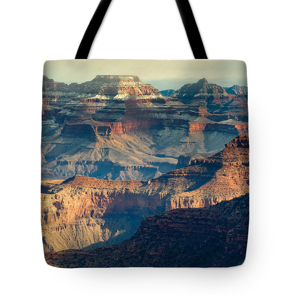 Snow Grand Canyon Winter Arizona Landscape Fstop101 Tote Bag featuring the photograph Wintery Grand Canyon by Geno Lee