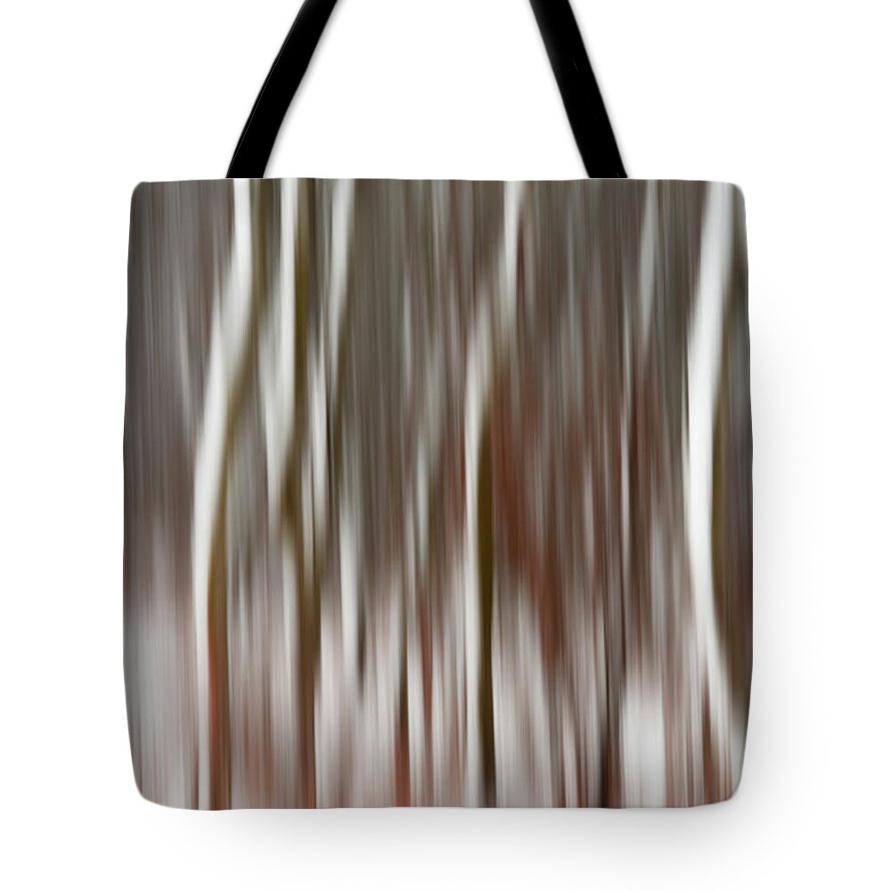 Icm Tote Bag featuring the photograph Wisconsin Snowblurred -  Intentional camera motion at a snowy tree grove by Peter Herman