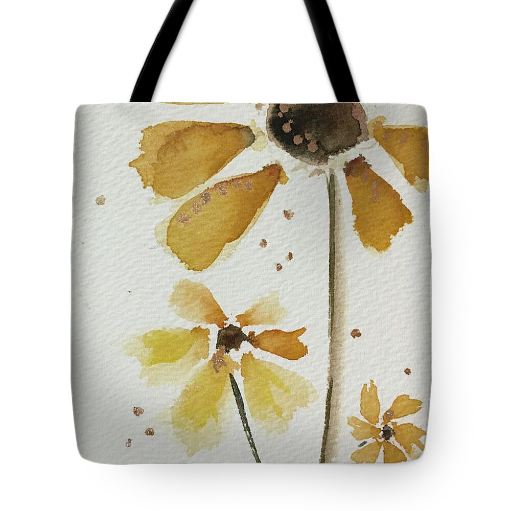 Sunflower Tote Bag featuring the painting Wispy Funflower by Roxy Rich