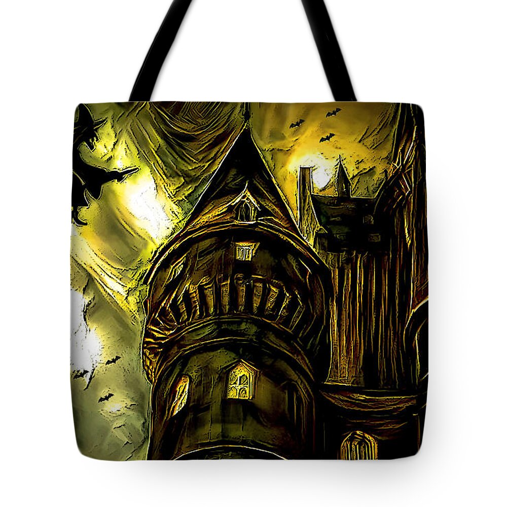 Digital Tote Bag featuring the mixed media Witch's Castle by Debra Kewley