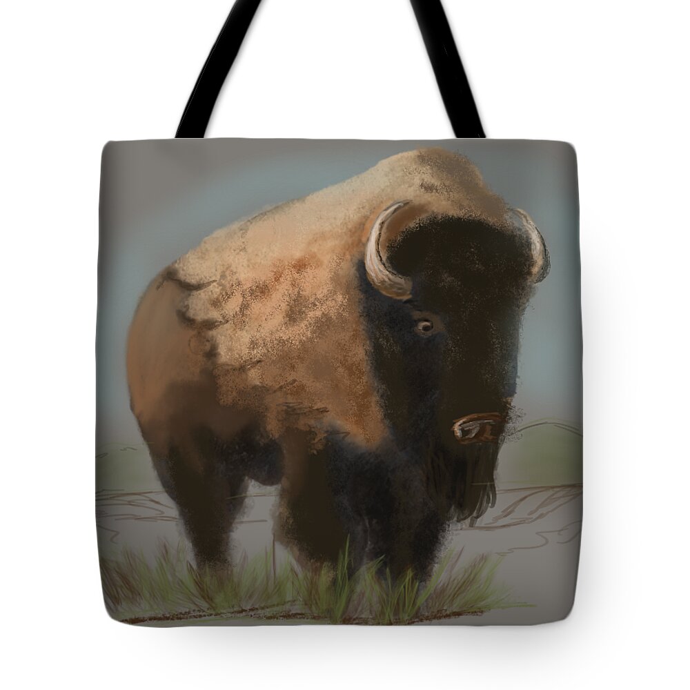 Bison Tote Bag featuring the digital art With Wisdom He Watched by Doug Gist