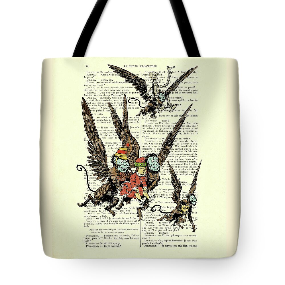 Wizard Of Oz Tote Bag featuring the digital art Wizard of Oz flying monkeys scene by Madame Memento