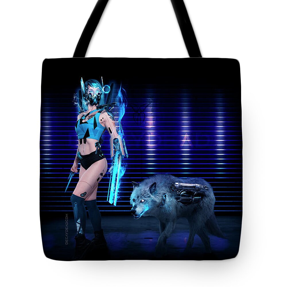 Argus Dorian Tote Bag featuring the digital art Wolf Assassin Death by the Blue Flame by Argus Dorian