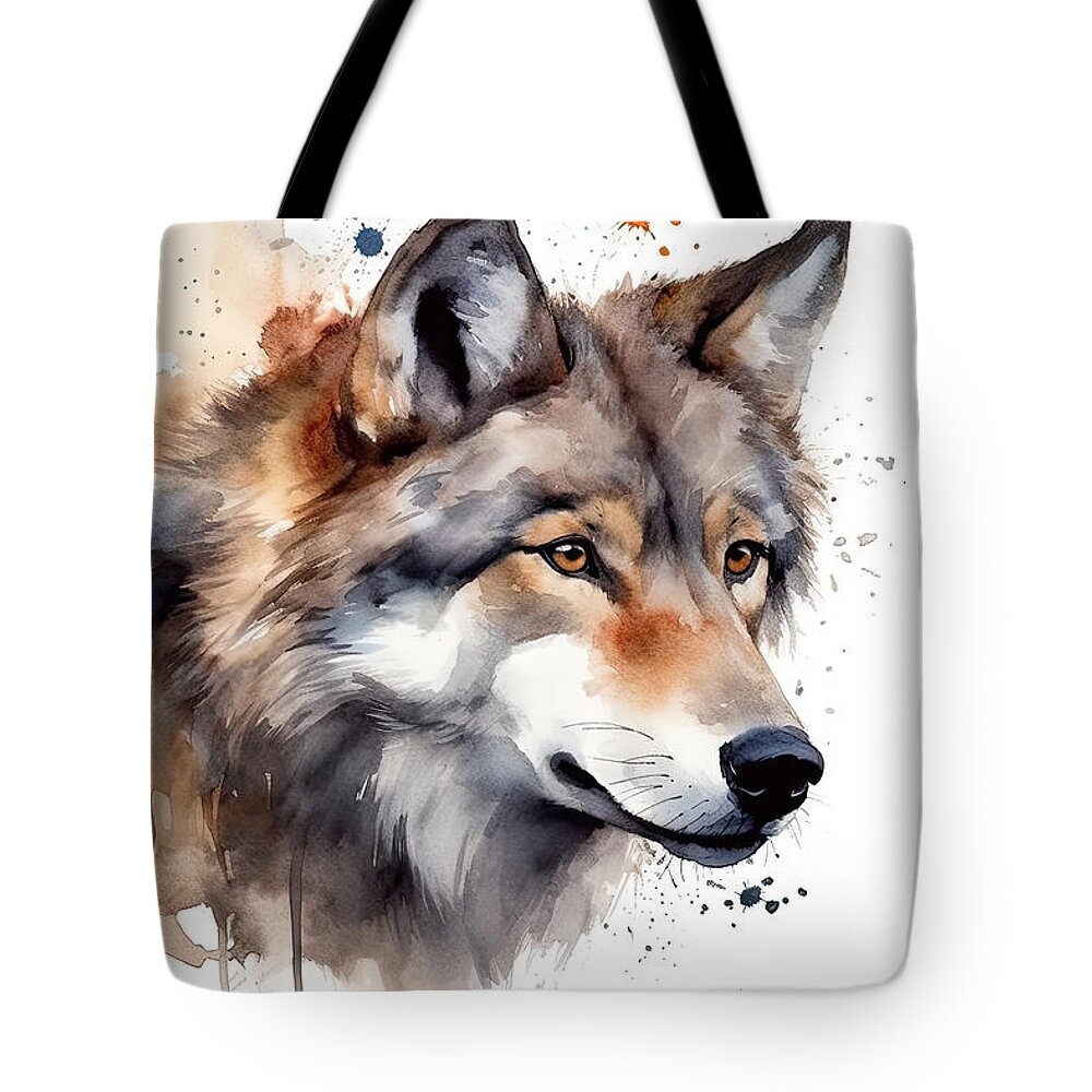 Wolf Tote Bag featuring the painting Wolf Head , Animal, Watercolor Illustration Isolated On White Ba by N Akkash