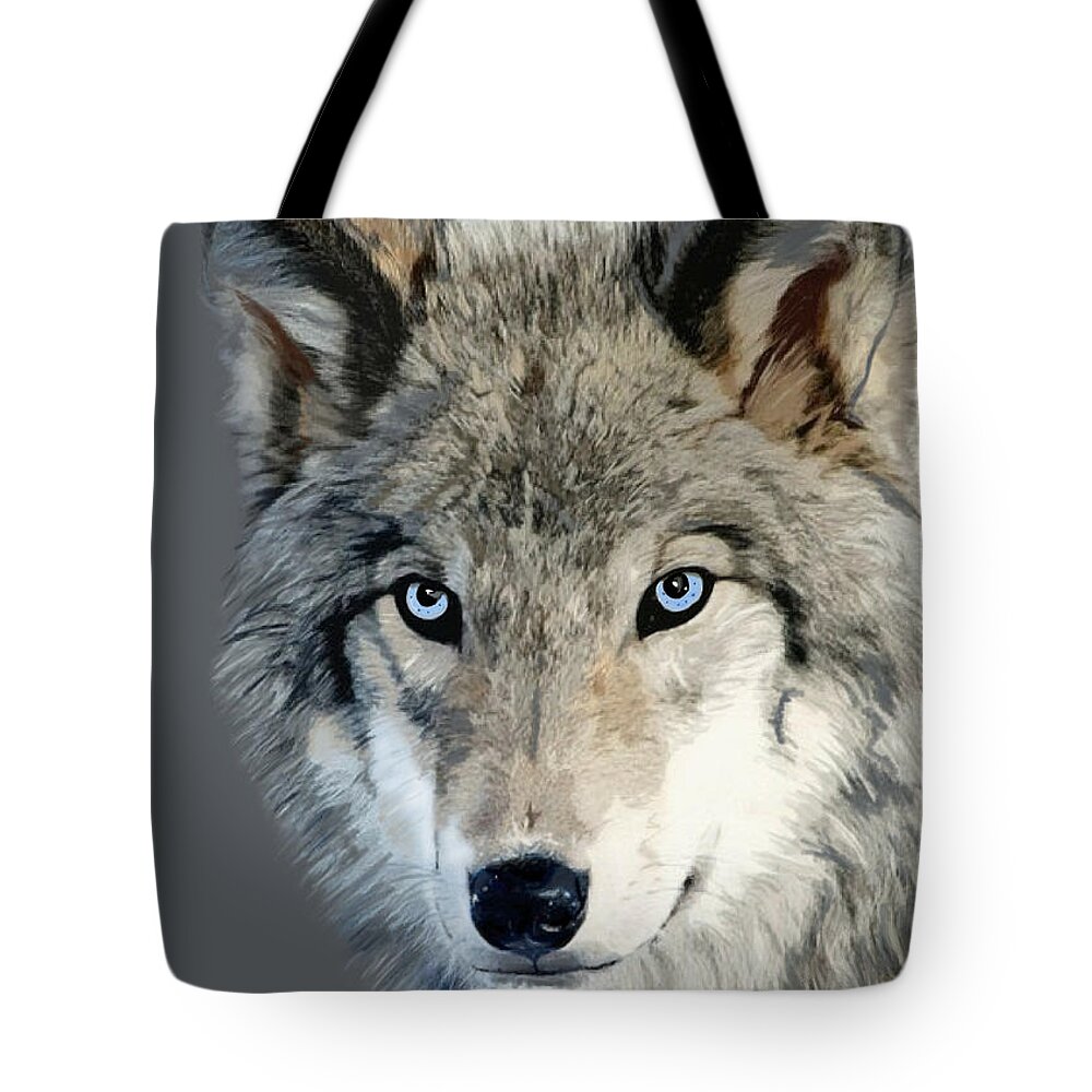 Nature Tote Bag featuring the mixed media Wolf by Judy Link Cuddehe