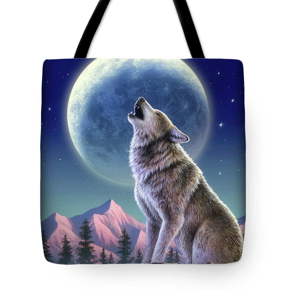 Wolf Tote Bag featuring the mixed media Wolf Moon by Jerry LoFaro