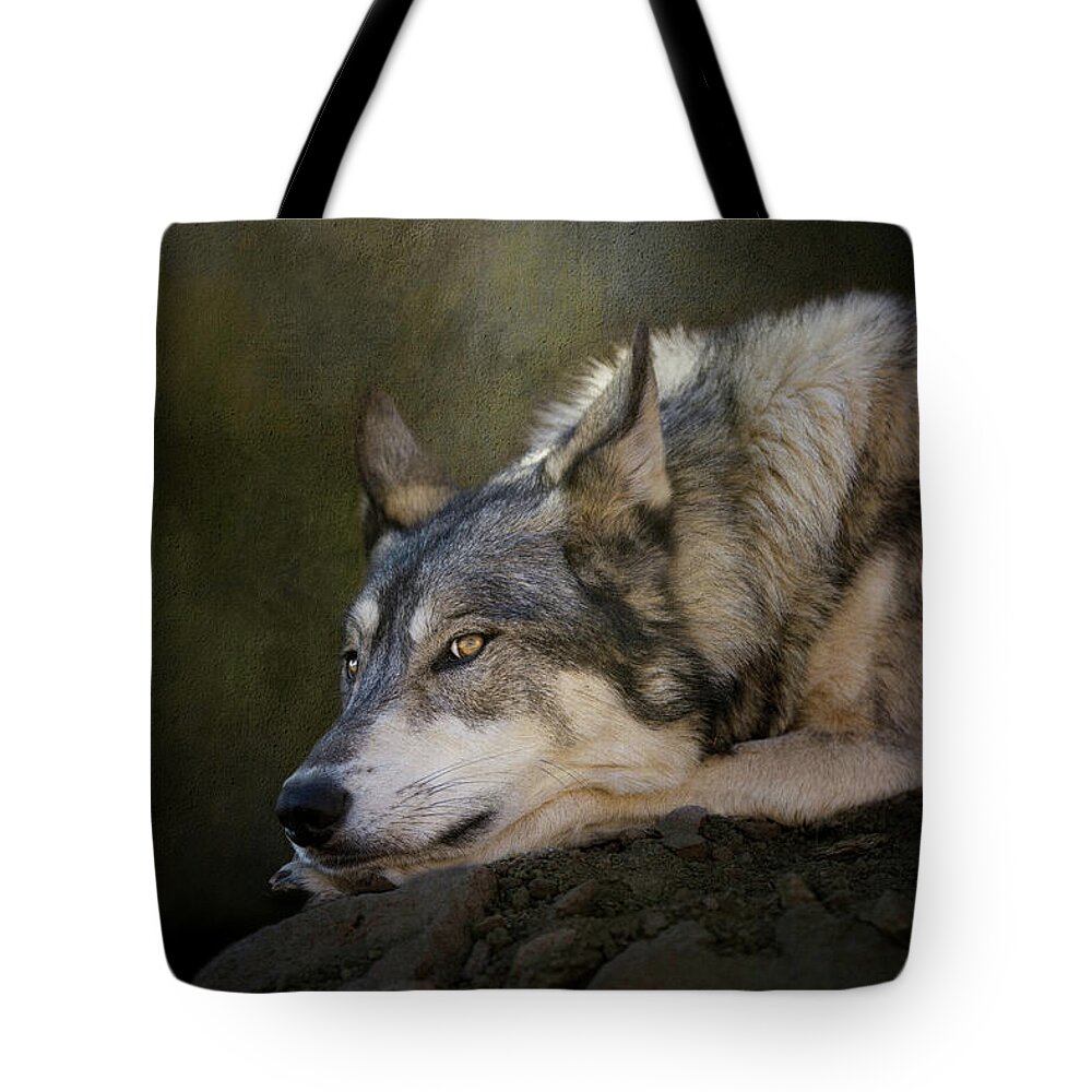 Wolf Tote Bag featuring the digital art Wolf Watch by Nicole Wilde