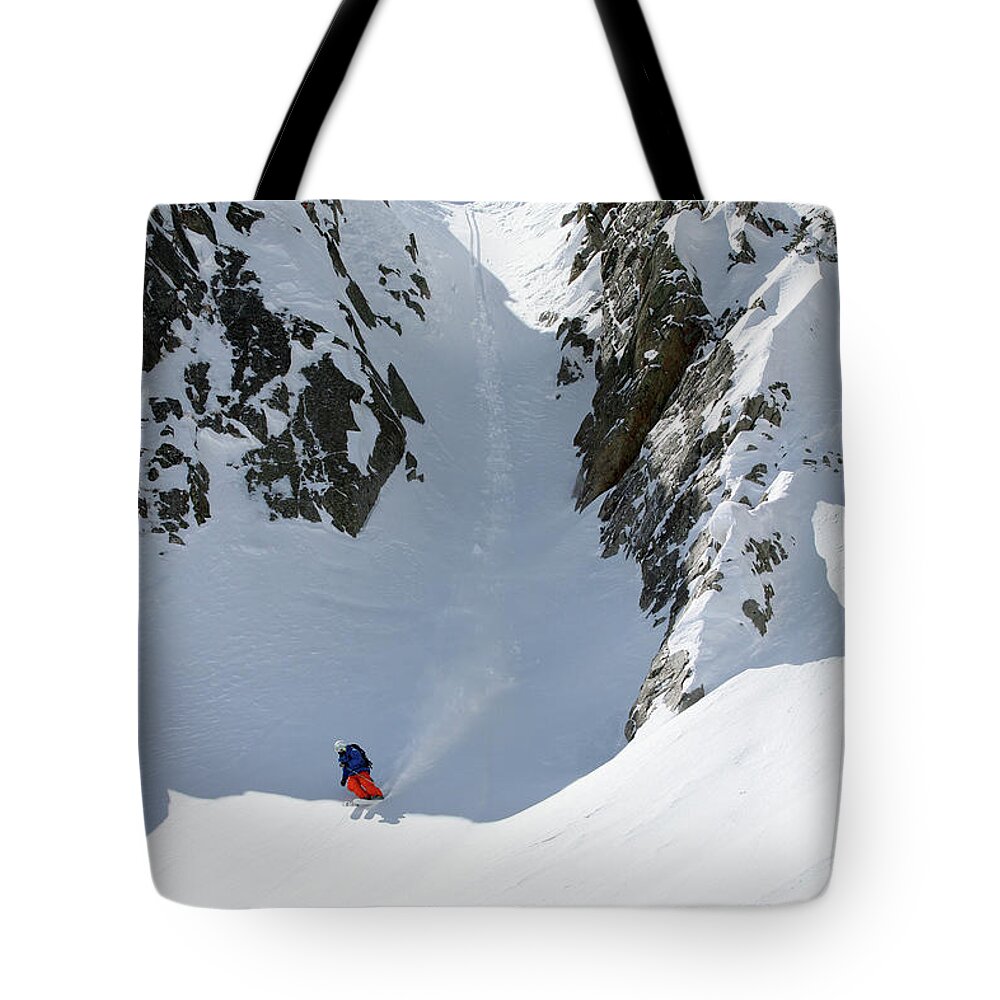 Utah Tote Bag featuring the photograph Wolverine Cirque Skier - Big Cottonwood Canyon, Utah - IMG_0412e by Brett Pelletier