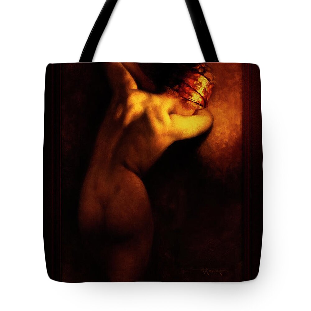 Nude Female Portrait Tote Bag featuring the painting Woman By Golden Light by Albert Joseph Penot Classical Art Old Masters Reproduction by Rolando Burbon