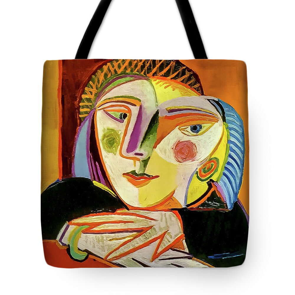 Woman Tote Bag featuring the painting Woman by the Window by Pablo Picasso 1936 by Pablo Picasso