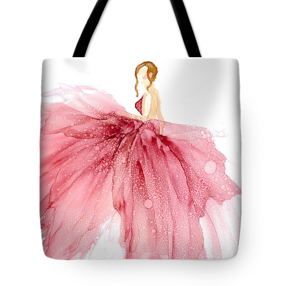 Alcohol Ink Painting Tote Bag featuring the painting Woman- one last look by Joyce Clark