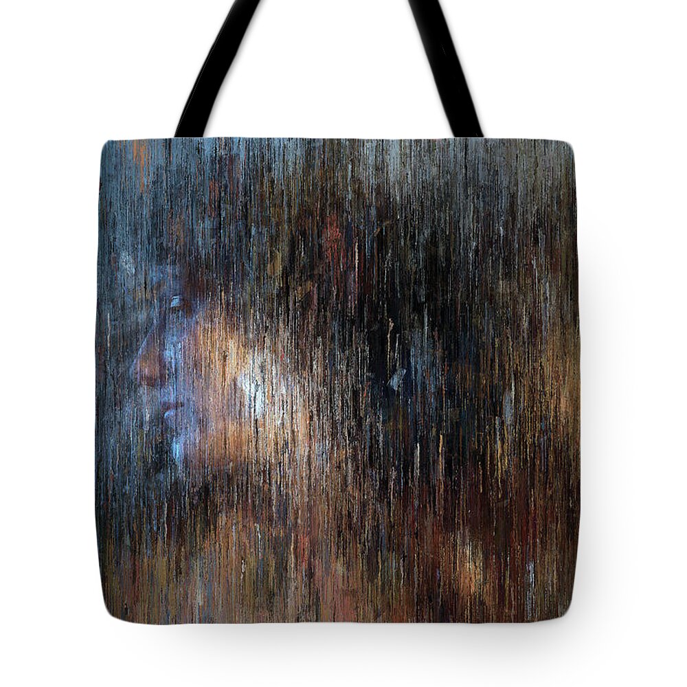 Impressionist Tote Bag featuring the painting Woman Portrait in Blue Tones by Alex Mir