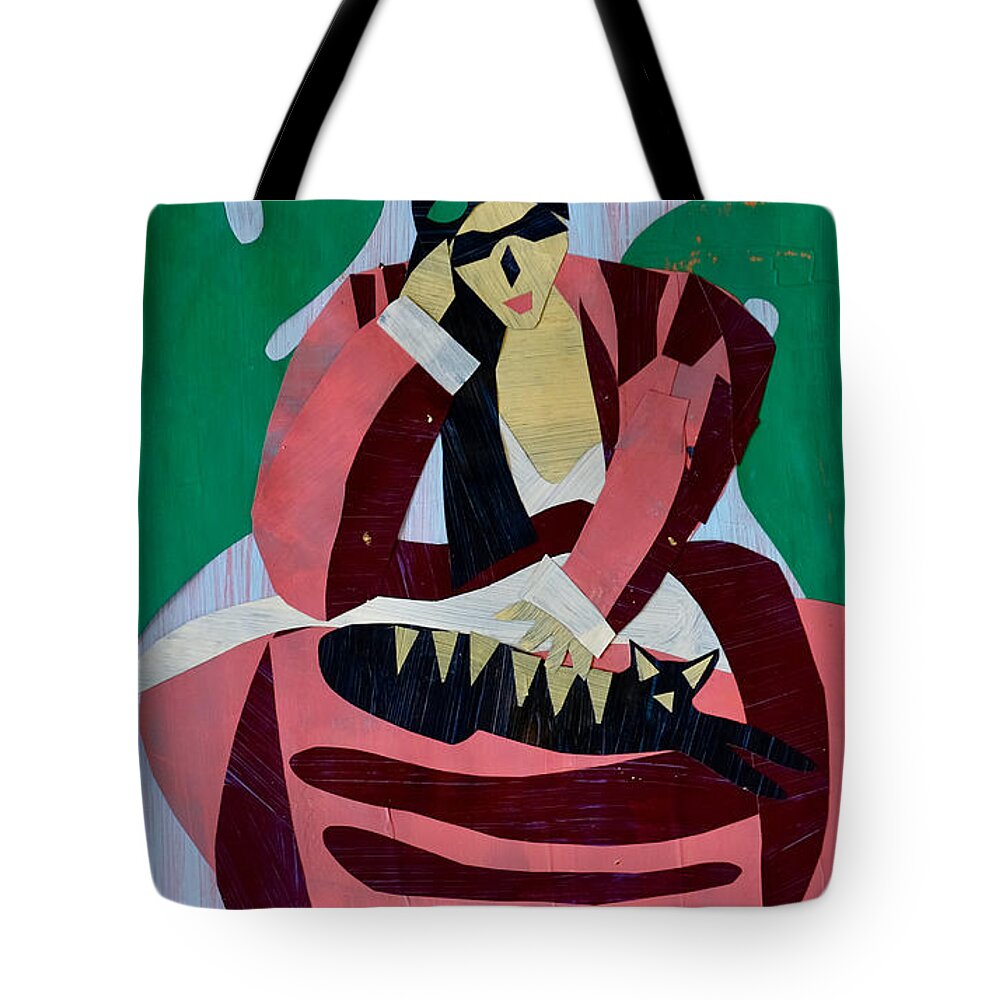 Mixed Media Tote Bag featuring the mixed media Woman with cat by Julia Malakoff