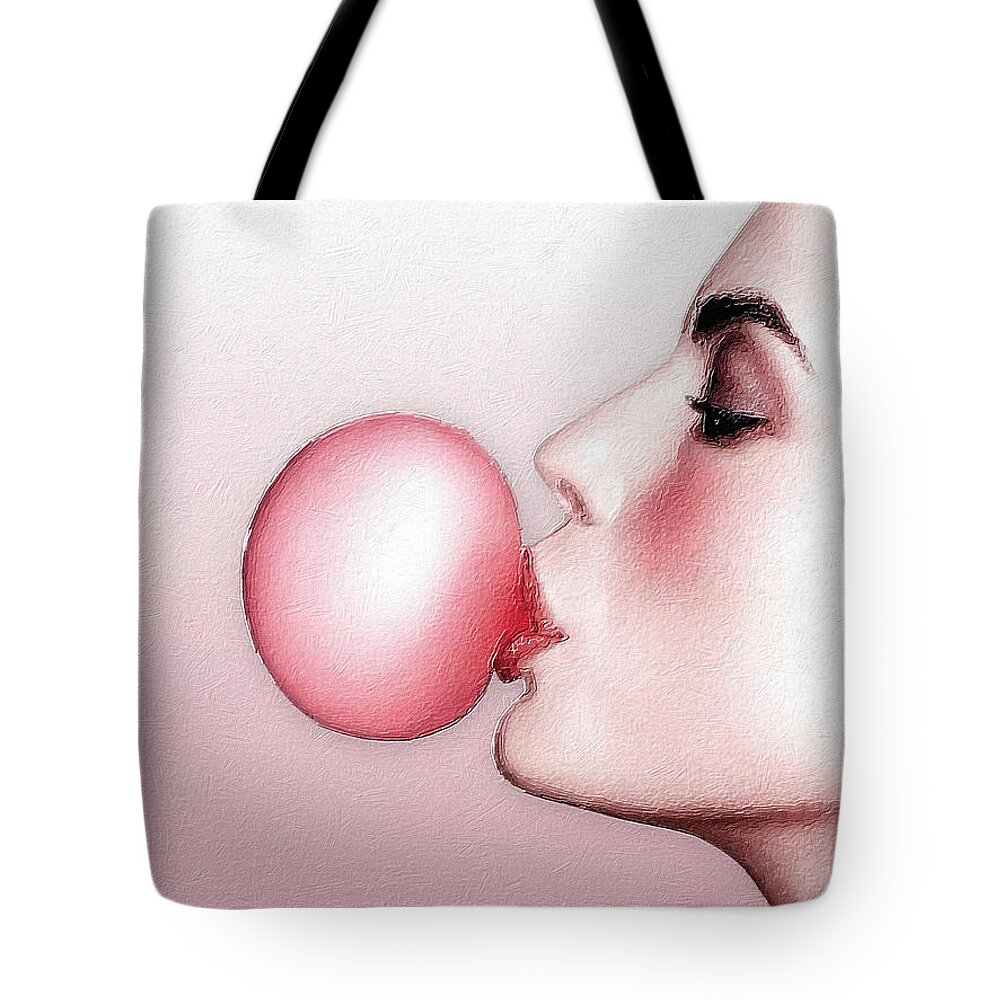 Bubble Gum Tote Bag featuring the painting Women Classic Icon Retro with Bubble Gum by Tony Rubino