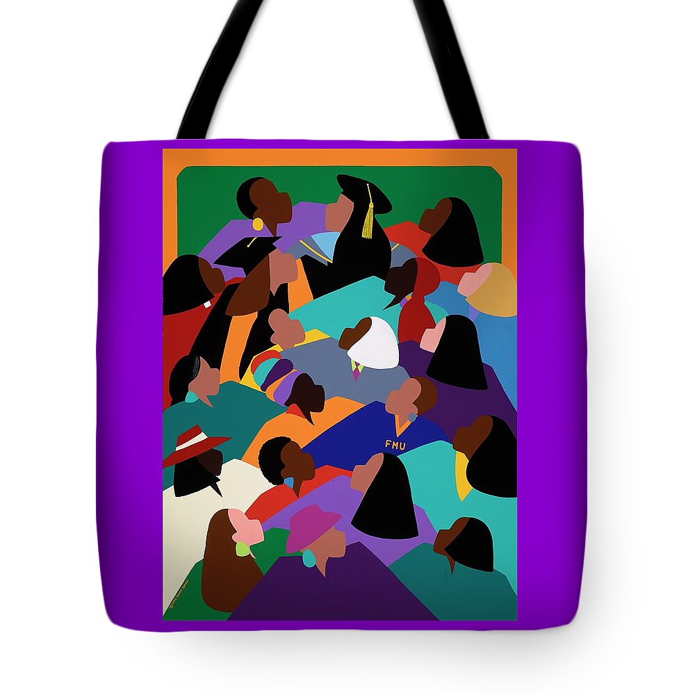Women Tote Bag featuring the painting Women Lifting Their Voices by Synthia SAINT JAMES