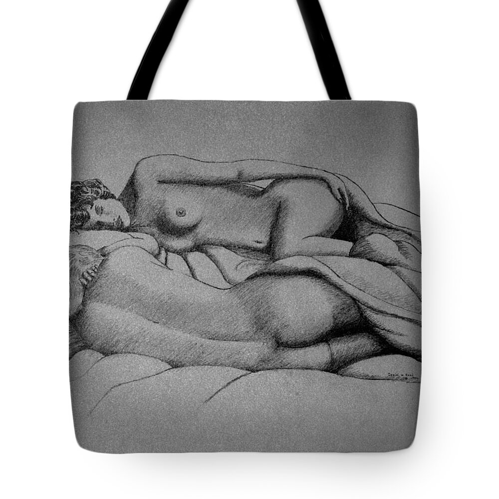 Nude Tote Bag featuring the drawing Women Sleeping by Daniel Reed